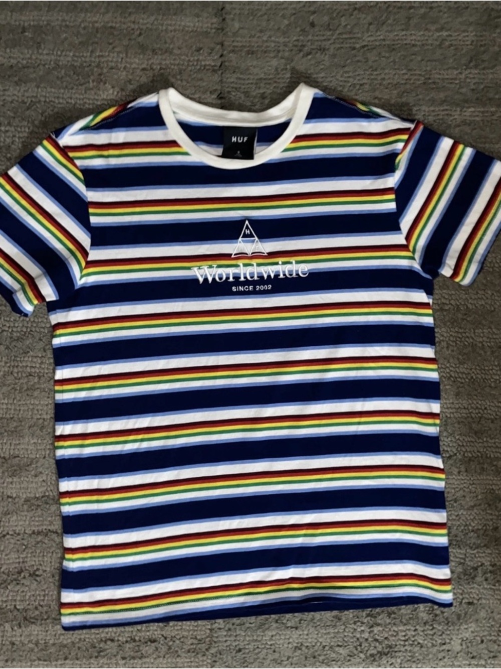 HUF Short Sleeve Striped T-Shirt Multicolor Rainbow Men’s Size Medium